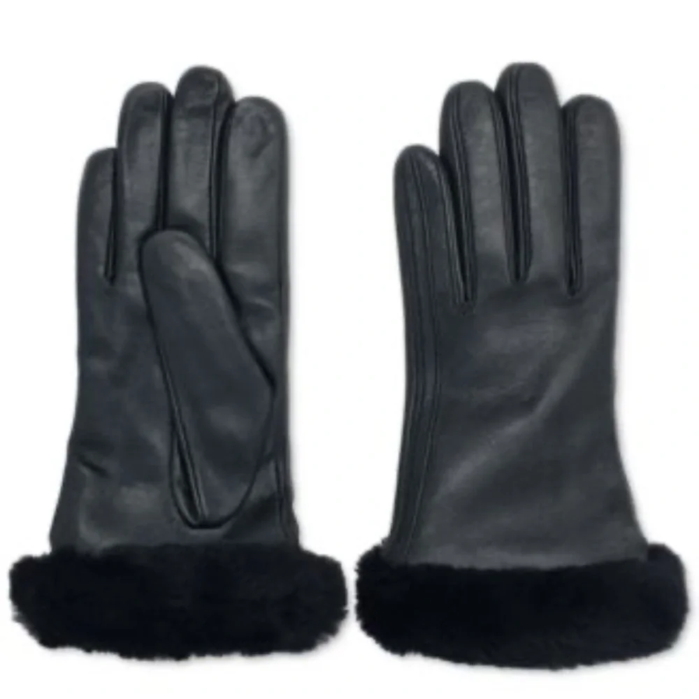 UGG Australia Gloves black Shorty Fine Leather w/Shearlin size M/NEW